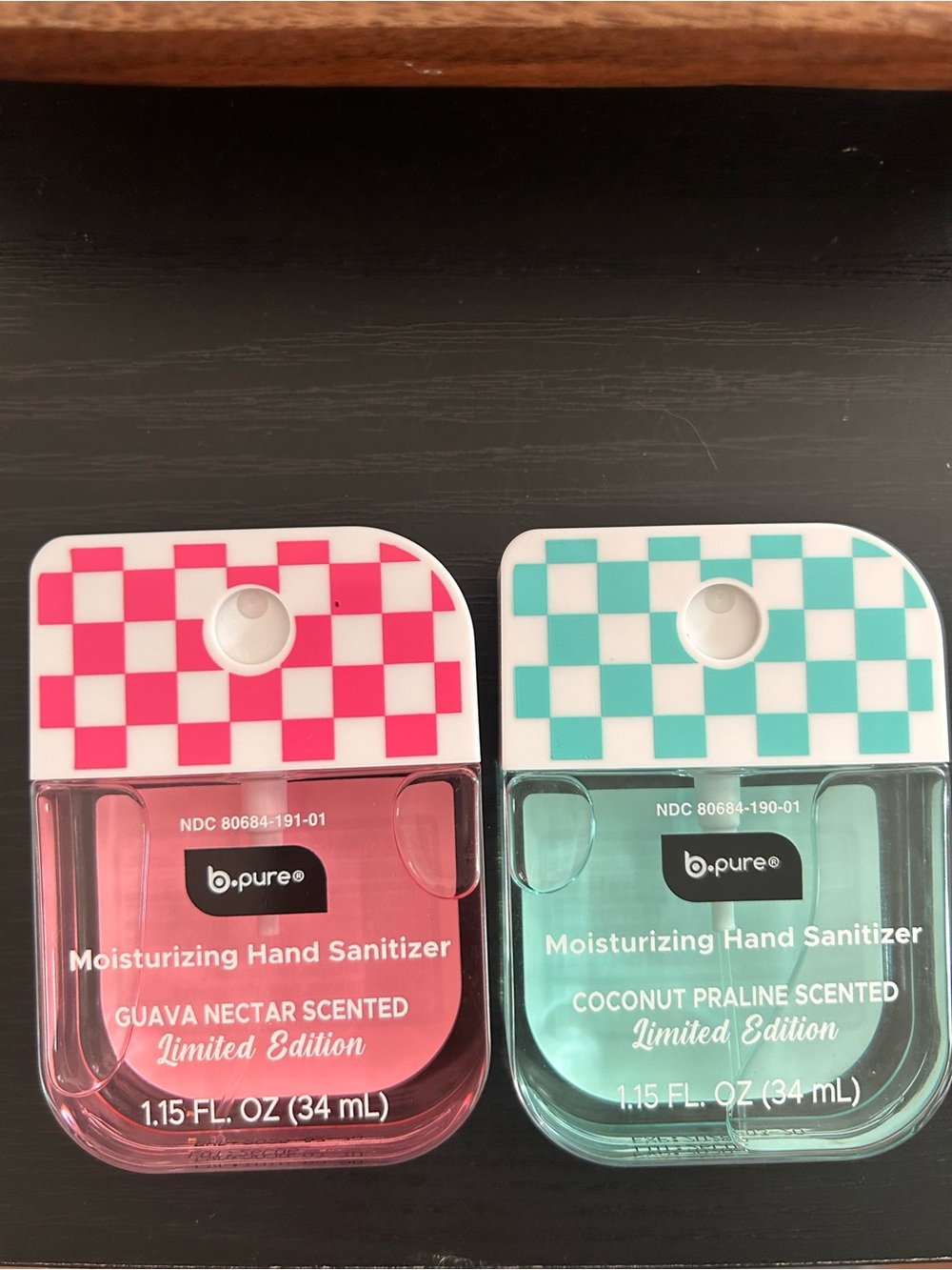 Moisturizing Hand Sanitizer – Guava Nectar (Pink) & Coconut Praline (Teal)